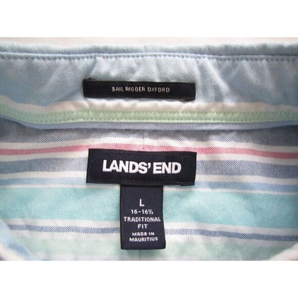 Men Lands; End Sail Rigged Oxfor Traditional Fit Short Sleeve Shirt Sz L (MT284) - Picture 2 of 9